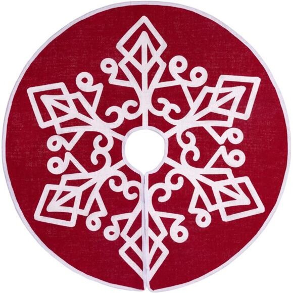 Christmas Burlap Tree Skirt, 30 Inch Farmhouse Red Tree Mat, Red - Picture 8 of 9